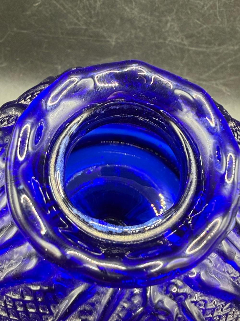 Vintage Cobalt Floral Glass Pedestal Fairy Light Fairy Lamp Candle Holder Decor - Picture 8 of 17